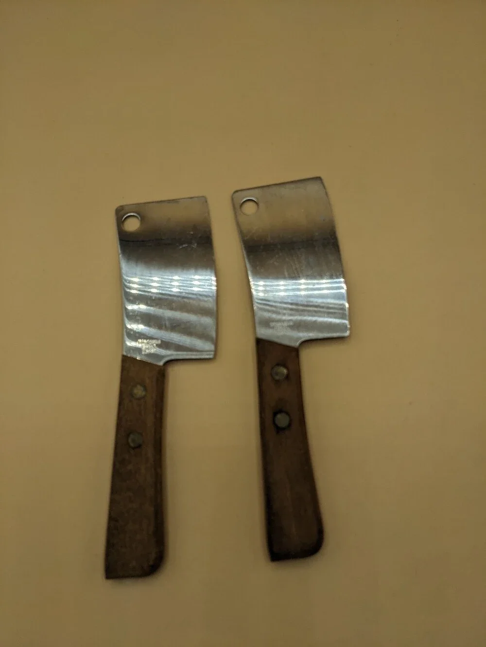 Vintage Mini Cleaver Cheese Slicer Set Of 2 Wood handle Stainless Pre-owned